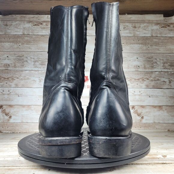 Vintage Men\'s Size 10 Western Cowboy Boots Black Leather Mid Calf Side Zip Biker main image 4